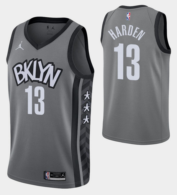 Men's Brooklyn Nets #13 James Harden Grey NBA 2019 Stitched Jersey